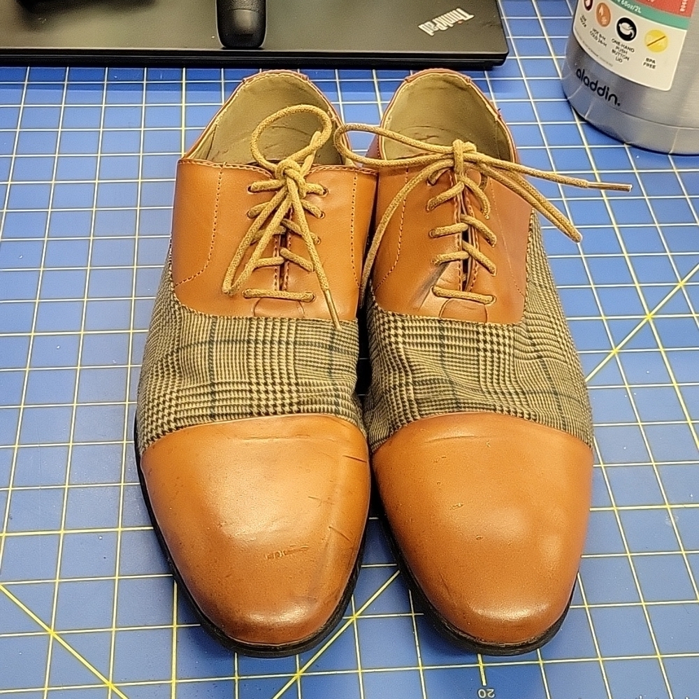 AZAR Men Size 12 Men's Shoes Brown with Plaid Accent